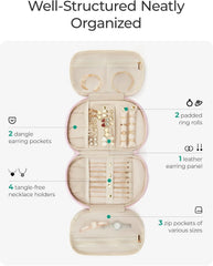 BAGSMART Travel Jewelry Case Jewelry Organizer Storage Roll Rings Necklaces Earrings Bracelets Brooches Watch Large Portable Beige