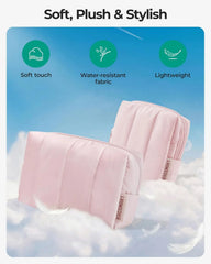 BAGSMART Puffy Travel Makeup Bag Duo Large & Small for Women, Baby Pink