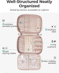 BAGSMART Travel Jewelry Organizer, Tangle-free Necklaces Case,Beige