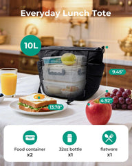 BAGSMART Lunch Bag Women Small Insulated Tote with Lunch Compartment Quilted Lightweight Puffy Tote Bag for Work, Travel, Outdoor, Black