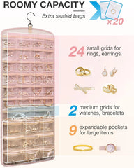 BAGSMART Hanging Jewelry Organizer, Necklace Holder Large Pink