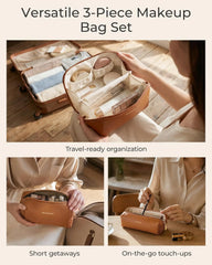 BAGSMART Makeup Bag Travel 3 Pcs Set Cosmetic Bag,Toiletry Bag,Nude Pink