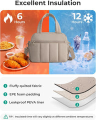 BAGSMART Cute Puffy Lunch Bag for Women Insulated Lightweight Tote Lavender