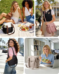 BAGSMART Double Deck Lunch Bag Women, Insulated Reusable Lunch Box, Quilted Puffer Lunch Tote with Shoulder Strap, Durable Large Lunch Cooler For Work Picnic Travel Meal Prep Flight, Pink
