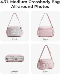Cross Body Purse, Mini Crossbody Bags for Women Travel Purse, Puffy Shoulder Handbag Wallet with RFID Blocking Slots,Dark Pink-4.7L
