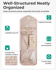 BAGSMART Travel Jewelry Organizer Case K Initial Jewelry Roll,Soft Pink