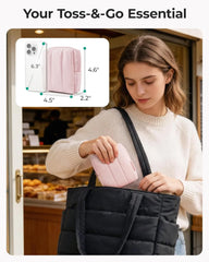 BAGSMART Small Travel Makeup Bag for Purse Toiletry Pouch, Puffy Padded Mini Cosmetics Bag, Cute Make Up Pouch for Women with Slip-in Pocket, Travel Essentials for Toiletries, Blue Ditsy Floral