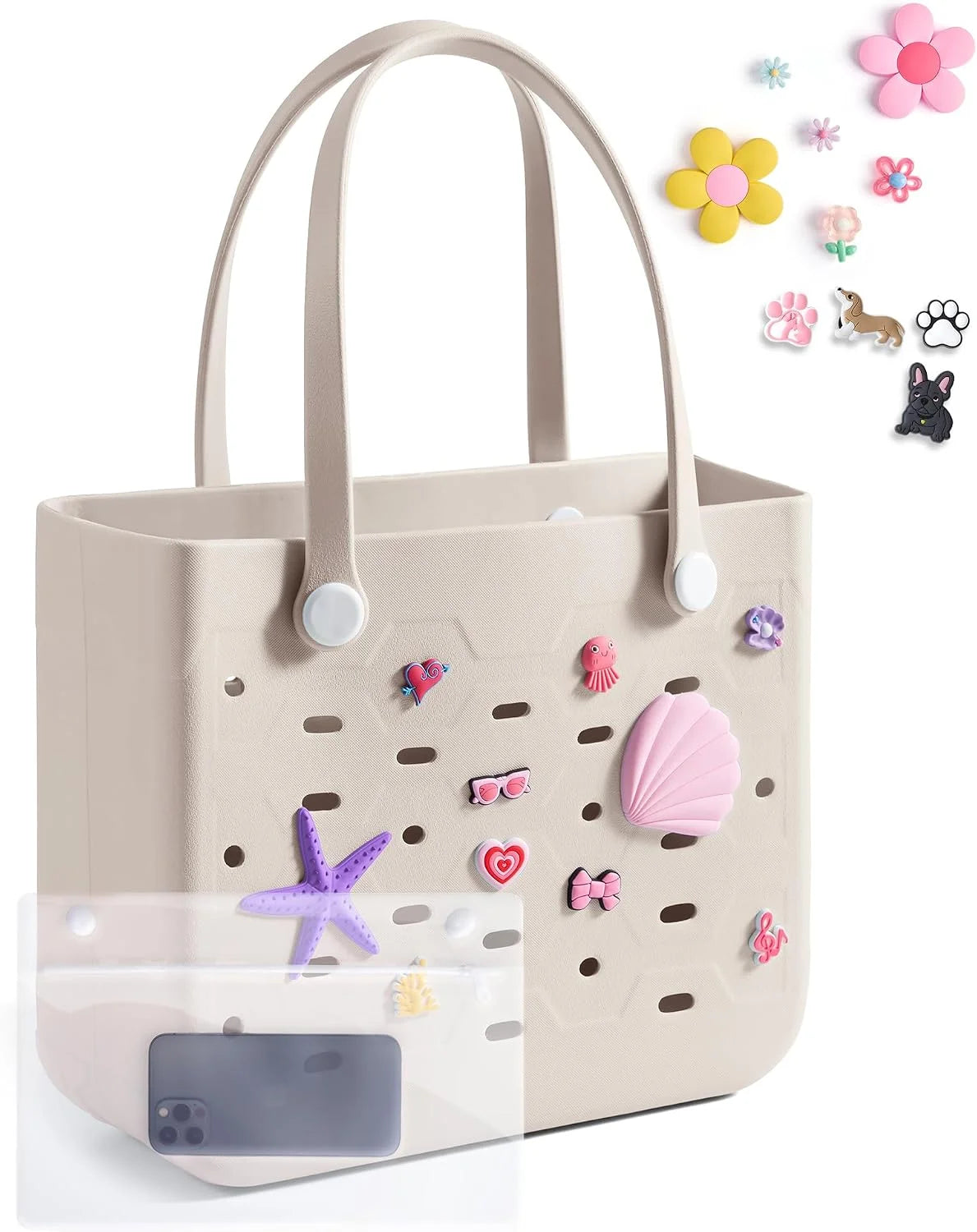 BAGSMART Beach Bag for Women, Water-resistant Rubber Tote Bag, Sandproof Vacation Essentials for Summer Swim Cruise Pool