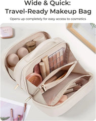 BAGSMART Compact Makeup Bag, Make Up Bag with Multiple Compartments for Organizer, Durable Cosmetic Organizer for Women for Travel Accessories (Black