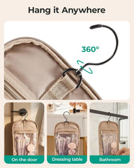 BAGSMART Travel Toiletry Bag for Women, Puffy Hanging Toiletry Bag with Hook, Water-resistant Toiletry Organizer for Full Sized Toiletries (Coffee Brown)