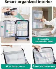 BAGSMART 20" Expandable Top-Opening Carry-On, Double Spinner, TSA, Blue