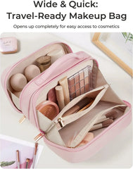 BAGSMART Travel Makeup Bag, Make Up Bag with Multiple Compartments for Organizer, Compact & Durable Cosmetic Organizer for Women for Travel Accessories (Pink