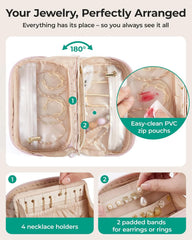 BAGSMART Travel Jewelry Case 180° Flat Open Dual-Compartment, Nude Pink