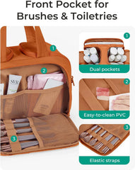 BAGSMART Travel Toiletry Bag, Puffy Toiletry Bag for Women, Wide-open toiletry bags for traveling, Large Travel Cosmetic Makeup Bag Organizer for Accessories,Toiletrie (Sandstore Brown)
