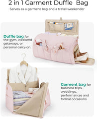 BAGSMART Garment Duffel Bag, Convertible 2-in-1 Puffy Water-Resistant Carry-On with Shoe Compartment, Light Pink