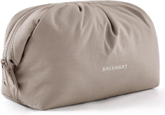 BAGSMART Makeup Bag Travel Makeup Bag, Cute Make Up Bag, Large Capacity Cosmetic Bags for Women, Wide-open Makeup Pouch Travel Essentials Toiletries Accessories Brushes (Camel)